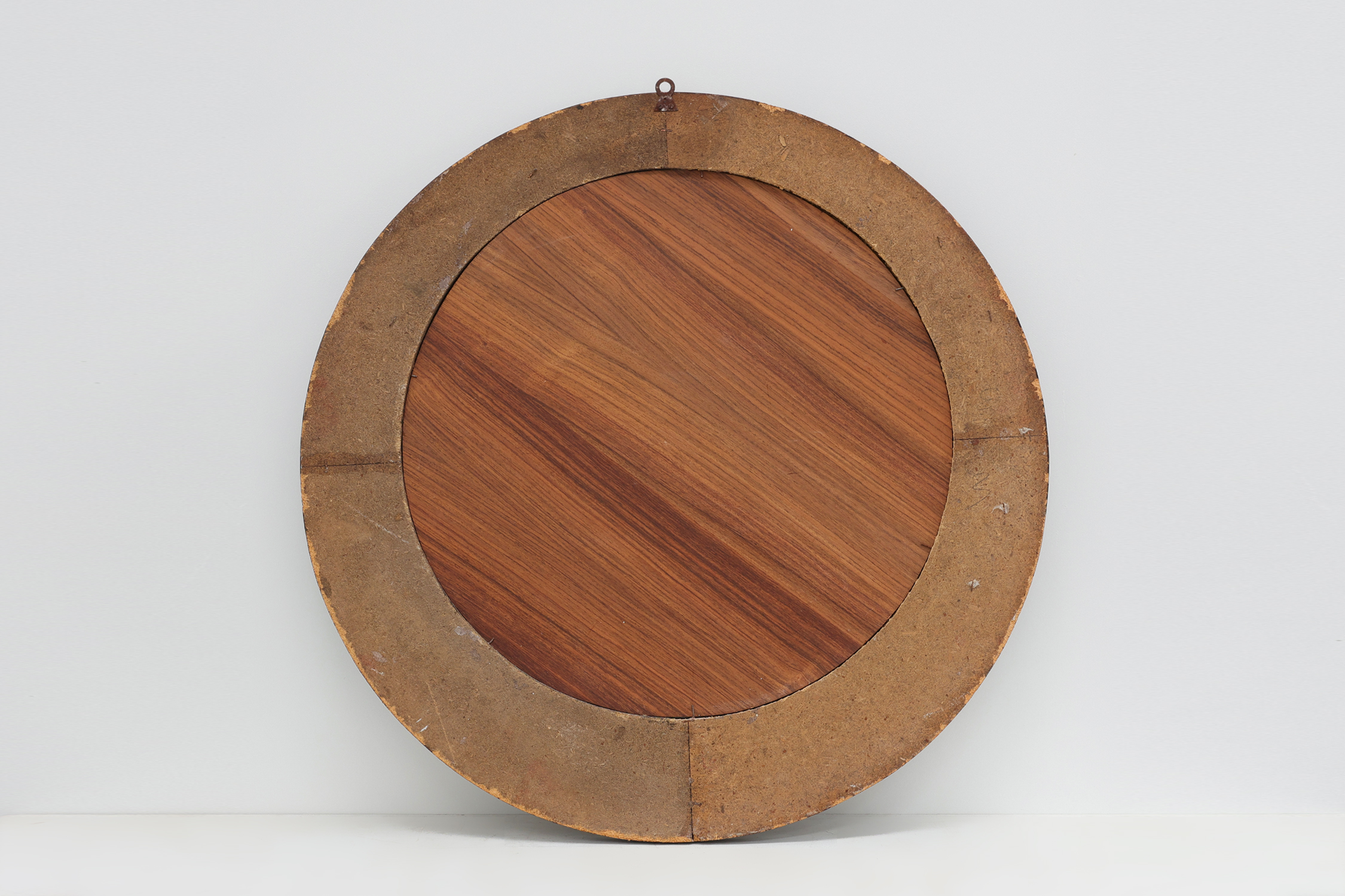 Belgian Art Deco Round Mirror with Geometric Wooden Frame, circa 1920thumbnail